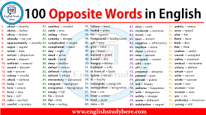 100 Opposite Words in English - English Study Here