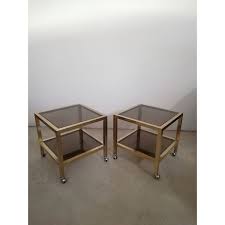 Pair Of Vintage Brass And Smoked Glass