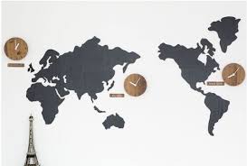 Large World Map Wall Clock Wooden Diy