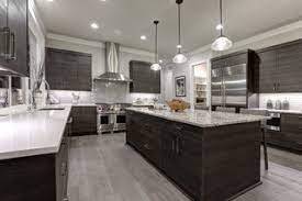 75 gray floor kitchen with dark wood