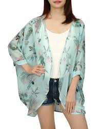 Hde Hde Sheer Kimono Cardigans For Women Open Front Summer Cardigan Beach Cover Up Mint Floral Medium Walmart Com Walmart Com