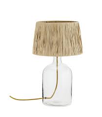 Glass Table Lamp W Raffia Shade D