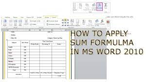 Apply Sum Formula In Ms Word 2010
