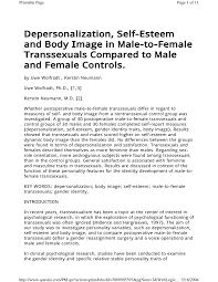 The original sample for which the scale was developed consisted of 5 rosenberg, m. Pdf Depersonalization Self Esteem And Body Image In Male To Female Transsexuals Compared To Male And Female Controls