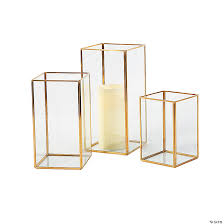 gold geometric square candle holders