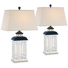 Bondi Coastal Lantern White Blue Night Light Lamps Set Of 2 62v27 Lamps Plus
