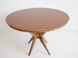 italian round walnut table with glass