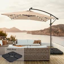 8 2 Ft Square Solar Led Cantilever Patio Umbrellas With Base In Sand