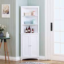 Corner bathroom cabinet is an excellent option that can provide an efficient storage. Spirich Bathroom Storage Tall Corner Cabinet With 2 Doors And 3 Tier Shelves White Overstock 31673368