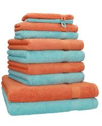 Individual bath towels are still available! 10 Piece Towel Set Premium Orange Turquoise Quality 470g M 2 Bath Towel 70 X 140 Cm 4 Hand Towels 100 X 50 Cm 2 Guest Towel 30 X 50 Cm 2 Wash Mitt 16 X 21 Cm By Betz