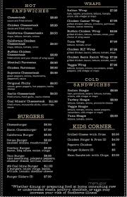 menu of coal miners bar and grill in