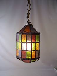 Vintage Stained Glass Leaded Hanging Light By Recyclebuyvintage 150 00 Stained Glass Light Hanging Light Lamp Stained Glass Lamps