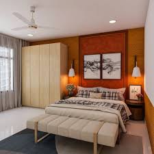 Contemporary Bedroom With Orange And