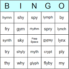 Words With No Vowels Bingo Cards Printable Bingo Activity