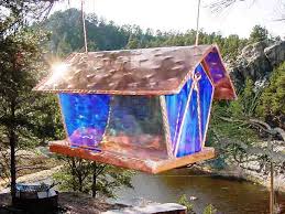 Stained Glass Bird House Feeder