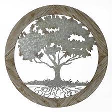 Roots Wall Decor With Round Wood Frame