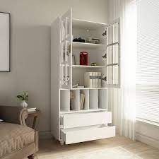 White Storage Cabinet With Glass Doors