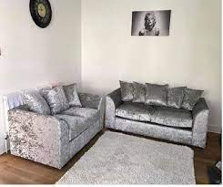 Silver Crushed Velvet Sofa Armchair