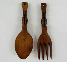 Vintage 12 Wooden Fork And Spoon Tiki