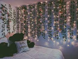 flower wall fairy lights bedroom
