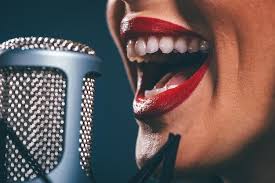 open mouth with red lipstick singing