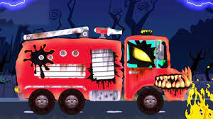 Xe cứu hỏa đáng sợ | Nhà để xe ô tô | Xe đáng sợ | Halloween Video |  Cartoon Car Garage