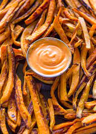 Ok, let's talk about technique here for a applebees used to serve sweet potatoes fries with three dipping sauces,one of which had a smooth sweet flavor. Baked Sweet Potato Fries With Sriracha Dipping Sauce Gimme Delicious