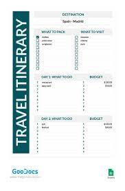 free itinerary templates in google docs