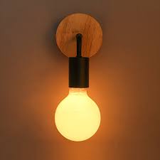 Wood Round Backplate Indoor Wall Lamp