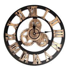 Wood Cogs Roman Numeral Wall Clock Cafe
