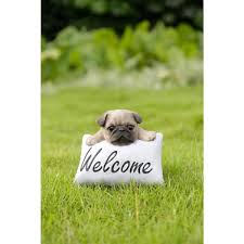 Pug With Welcome Sign Garden Statue