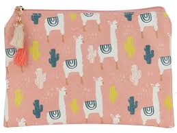 pink llama cactus pattern zipper makeup