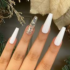 One of the accent nails is covered in sparkling crystals. 65 Best Coffin Nails Short Long Coffin Shaped Nail Designs For 2021