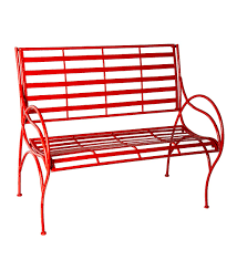 red metal slat seat garden bench red