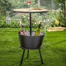 High Metal And Wood Outdoor Wine Table