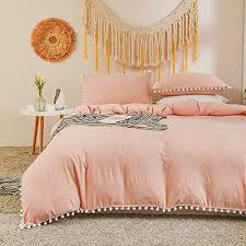 Bedbay Peach Bedding Set Solid Pink Pom
