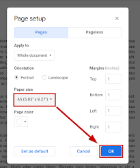 how to change page size in google docs