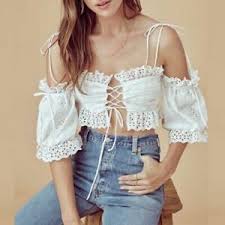 Details About Women Love Anabelle Lemons Cotton Lace Up Eyelet Crop Top And For Blouse 2 Col