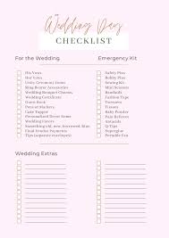 wedding day checklist for the bride and