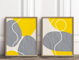 Yellow Gray Wall Art Modern Abstract