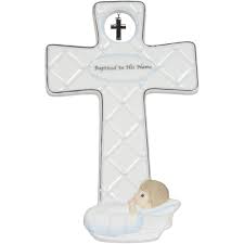 Precious Moments Bisque Porcelain Cross Baptized In His