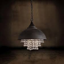 Industrial Rust Metal Dome Shade 1 Light Pendant Light With Clear Crystal Cascade Pendant Lights Ceiling Lights Lighting