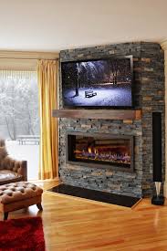 rustic linear fireplace contemporary