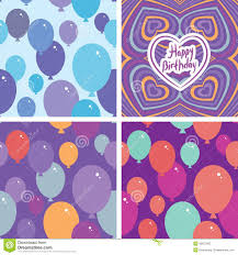 Set 3 Seamless Pattern With Balloons And Happy Birthday Card Purple