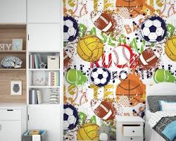 Image of Boys bedroom wallpaper with sports theme