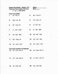 Solved Algebra Worksheet Section 10