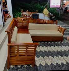 l teak wood corner sofa set