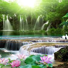 pvc 3d waterfall nature wallpaper for home