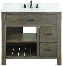 Once you've found the perfect vanity, search for coordinating bathroom items that will complete your vanity update Foremost Roberson 36 W X 21 1 2 D Dark Oak Bathroom Vanity Cabinet At Menards