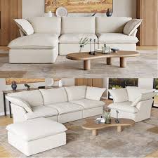 Magic Home 123 In Modular Overstuffed Down Filled 3 Seat Flared Arm Sofa Deep Seat Couch For Living Room Reception Room Beige